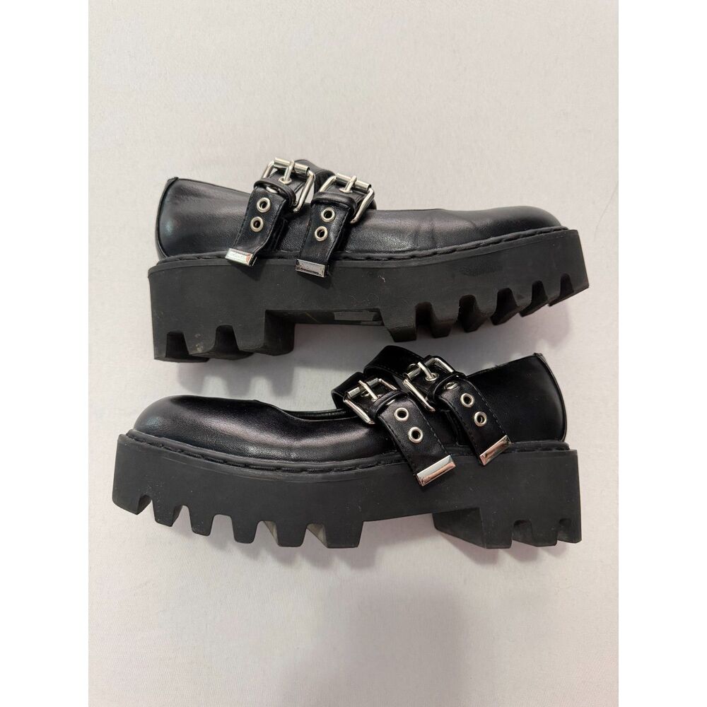Lamoda Black Double-Buckle Platform Mary Janes | Size 8 - Picture 11 of 12